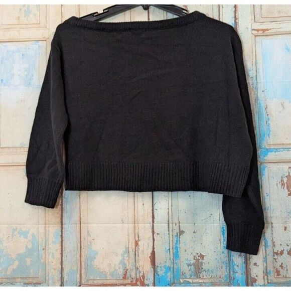 Bar III 100126012PT Womens Size PL Deep Black Long Sleeve Cropped Table Sweater - Picture 3 of 8